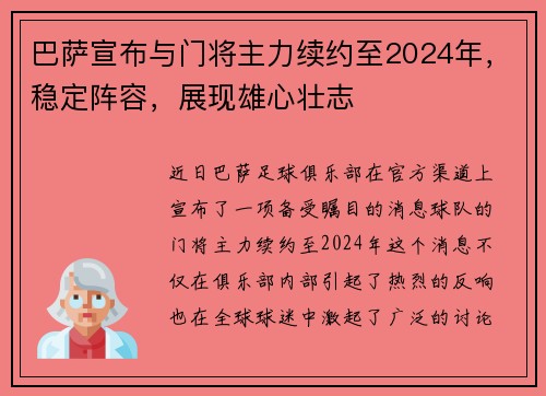 巴萨宣布与门将主力续约至2024年，稳定阵容，展现雄心壮志